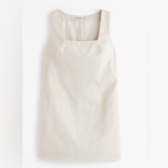 Abercrombie & Fitch Linen Blend Square Neck Dress Oatmeal XSmall petite - Picture 8 of 8